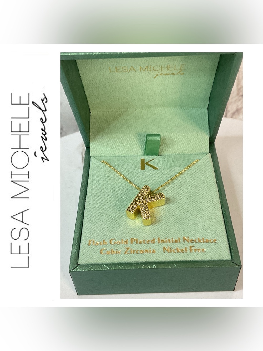 🌟🌟 Gold 'K' Initial Necklace - Gold Pave Cubic Zirconia